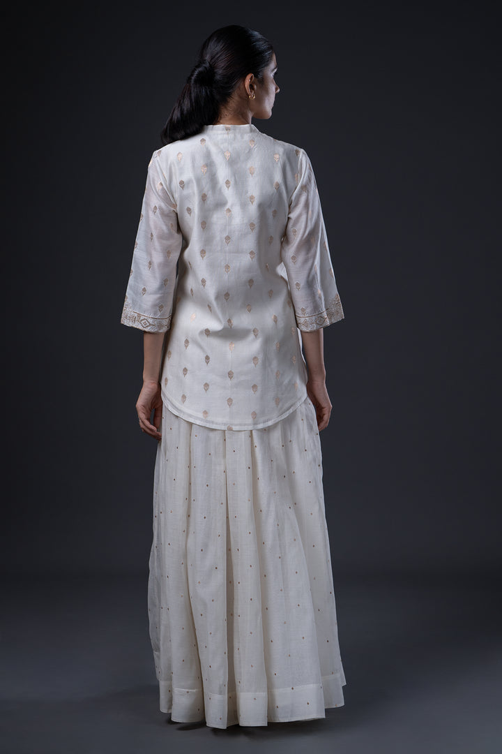 Natural Hand Embroidered Banarsi Chanderi Short Kurta