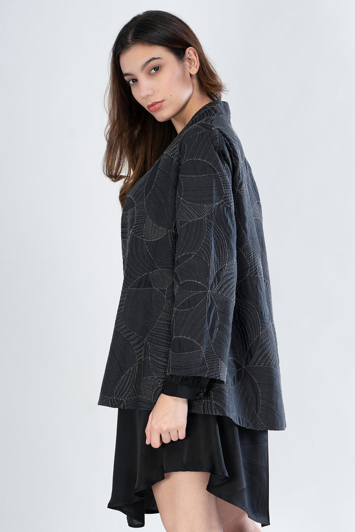 Black Embroidered Quilted Silk Jacket