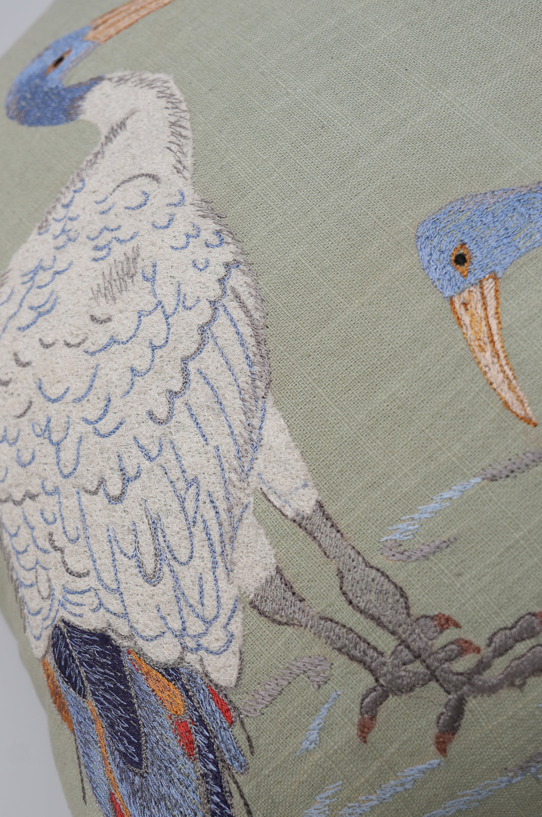 Crane Embroidered Cushion Cover