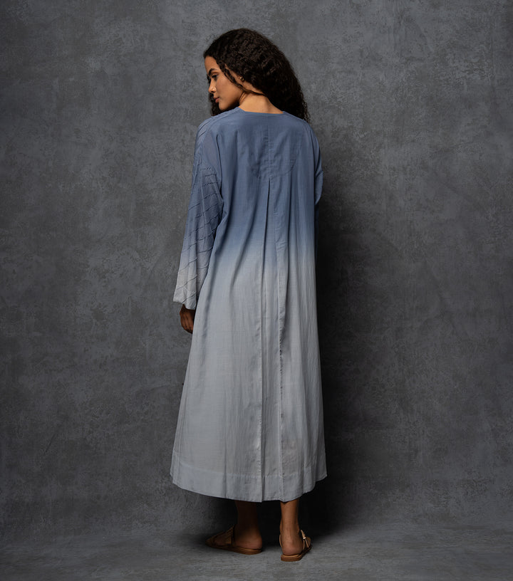 Blue Ombre Thread Embroidered Cotton Dress