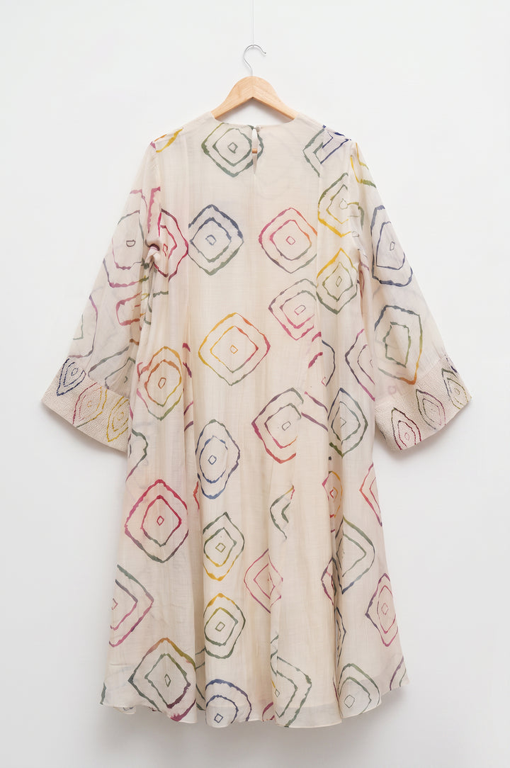 Cream Bandhani Chanderi Dress