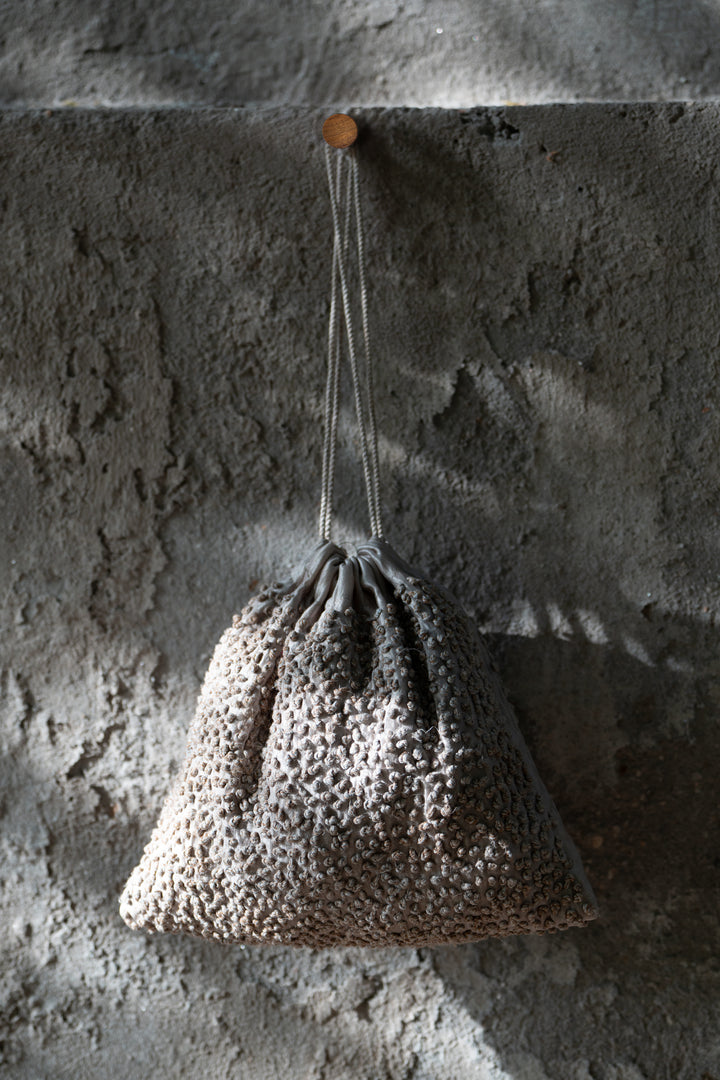 Grey Silk French Knot Potli