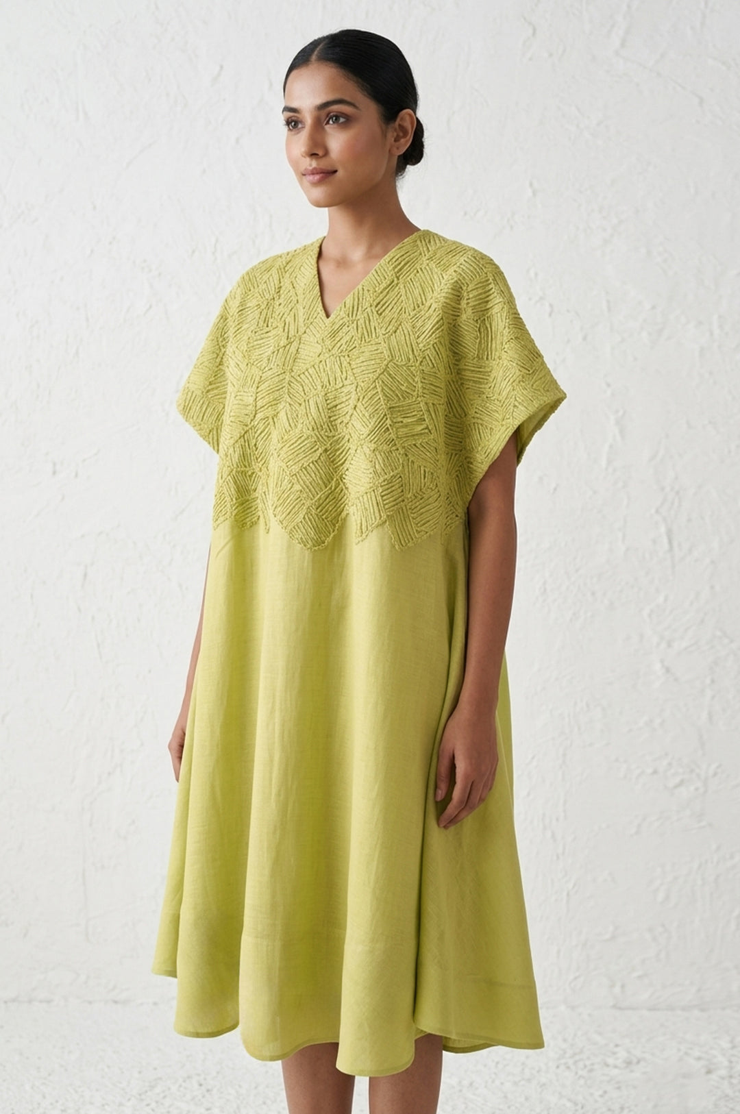 Lime Chanderi Dress with Slip