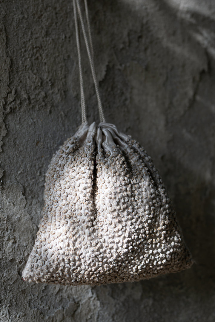 Grey Silk French Knot Potli