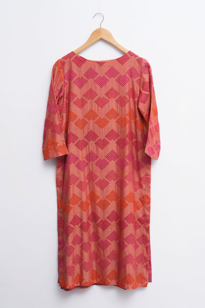 Coral Chanderi Embroidered Kurta