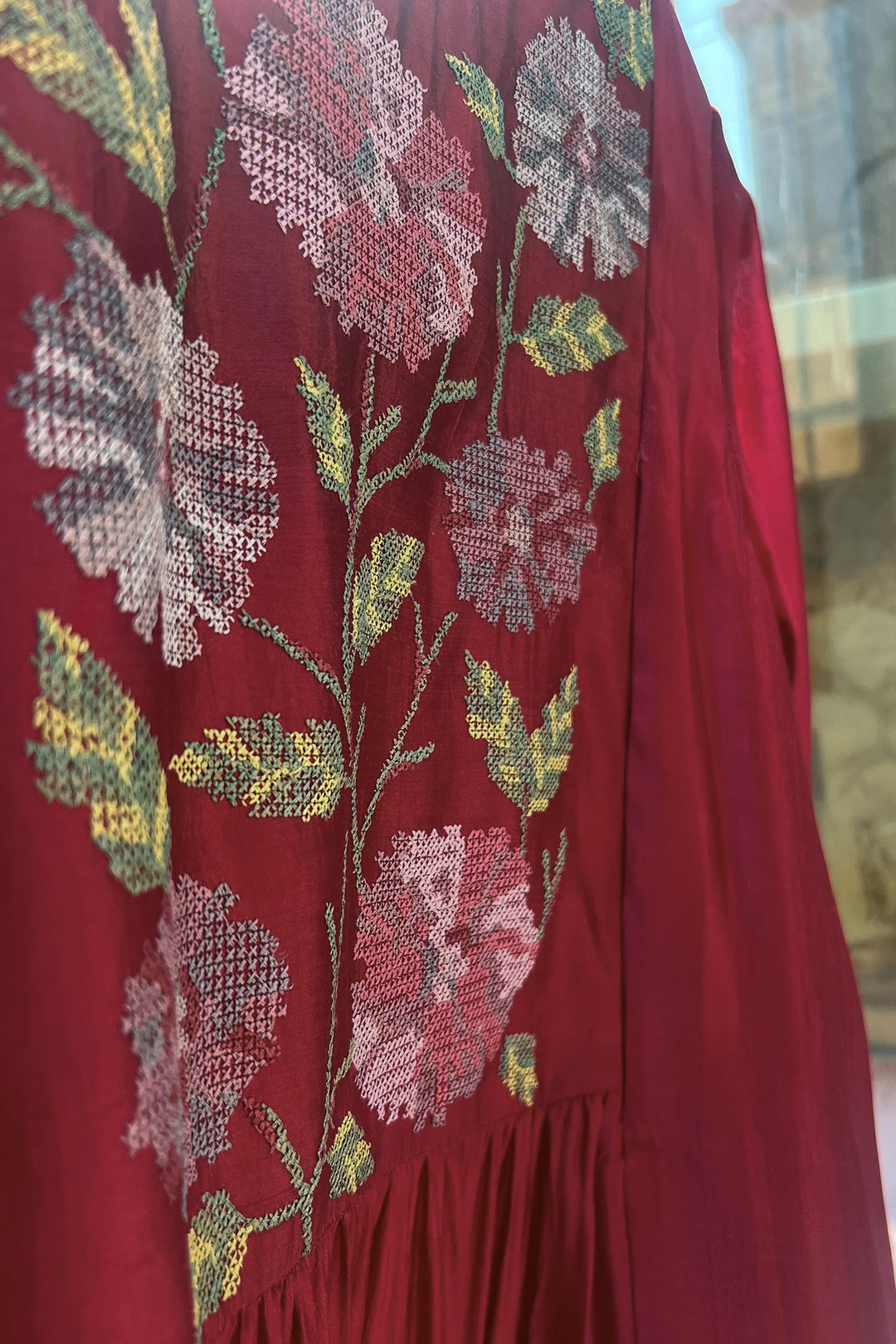 Red Silk Embroidered Dress