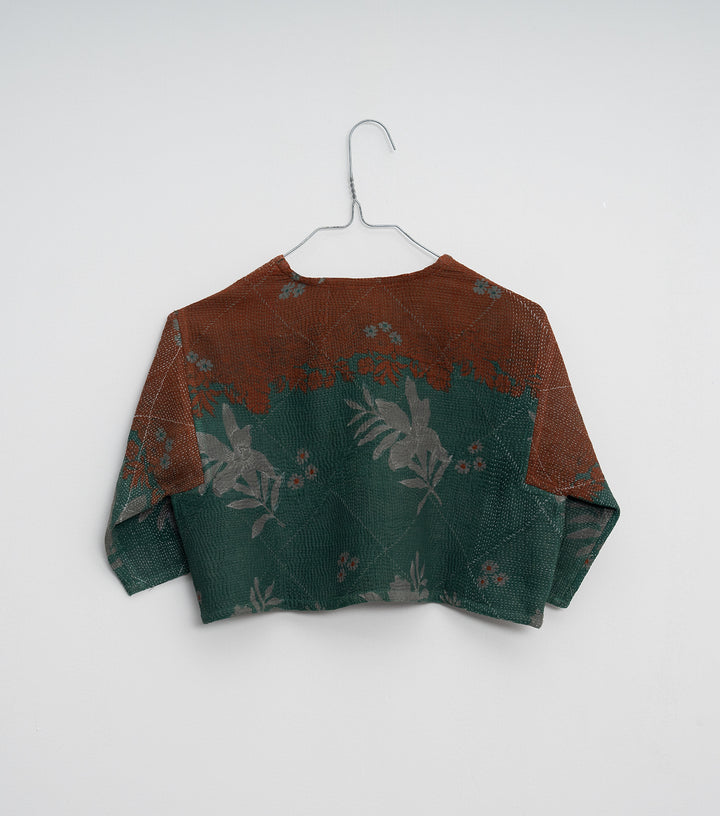 Green Vintage Cotton Kantha Short Jacket
