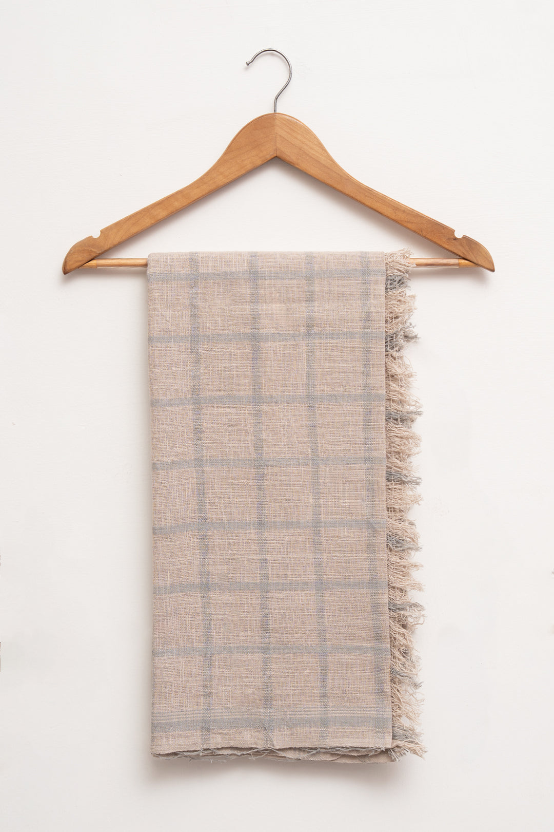 Handwoven Checked Cotton Towel with Fringed Edge