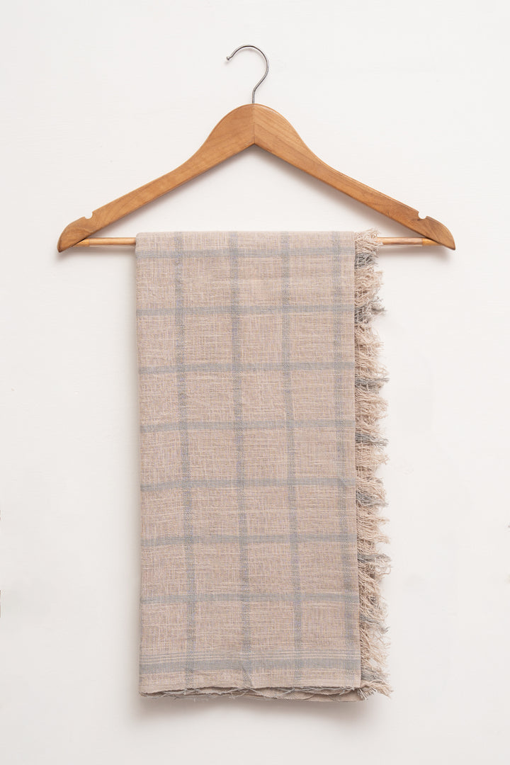 Handwoven Checked Cotton Towel with Fringed Edge