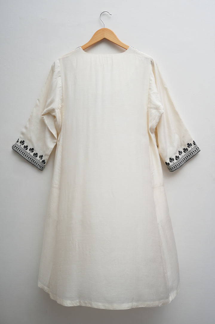 Off-white and Black Embroidered Kurta Set