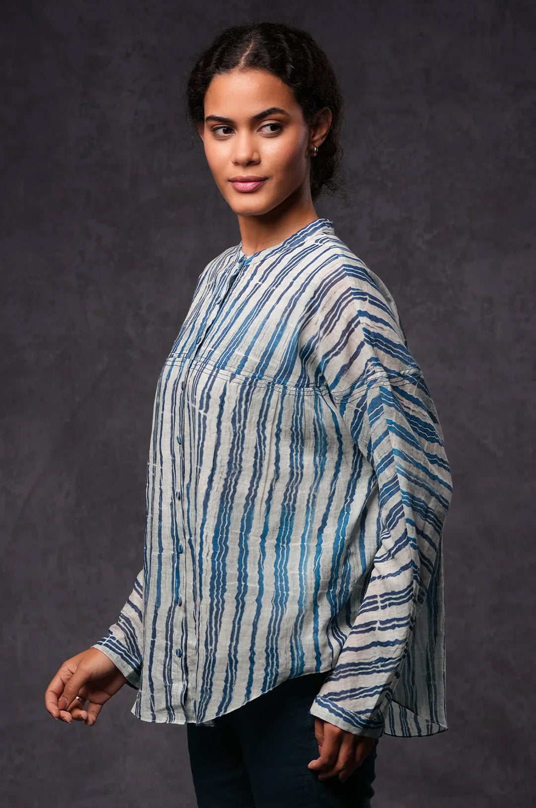 Blue Striped Cotton Printed Shirt