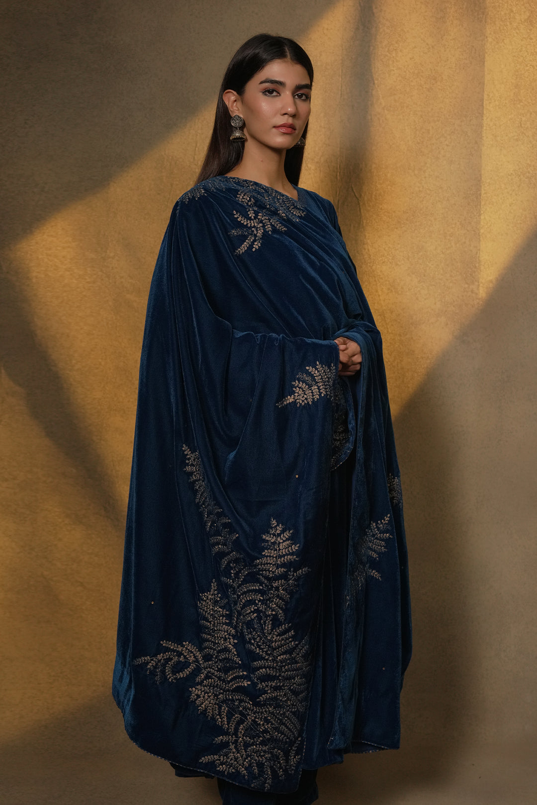 Turquoise Hand Embroidered Velvet Dupatta