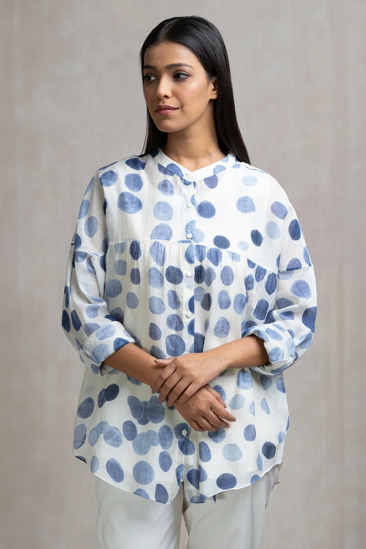 Soft Chanderi Printed Polka Summer Oversized Shirt