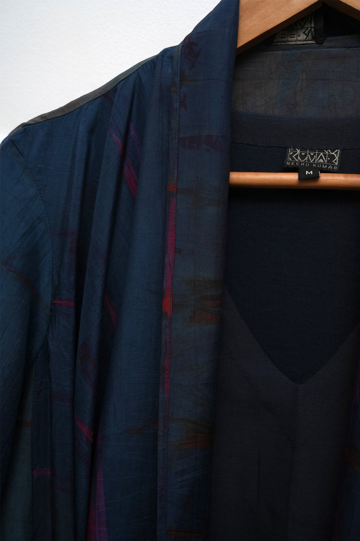 Blue Hand Dyed Shibori Silk Cape with Slip