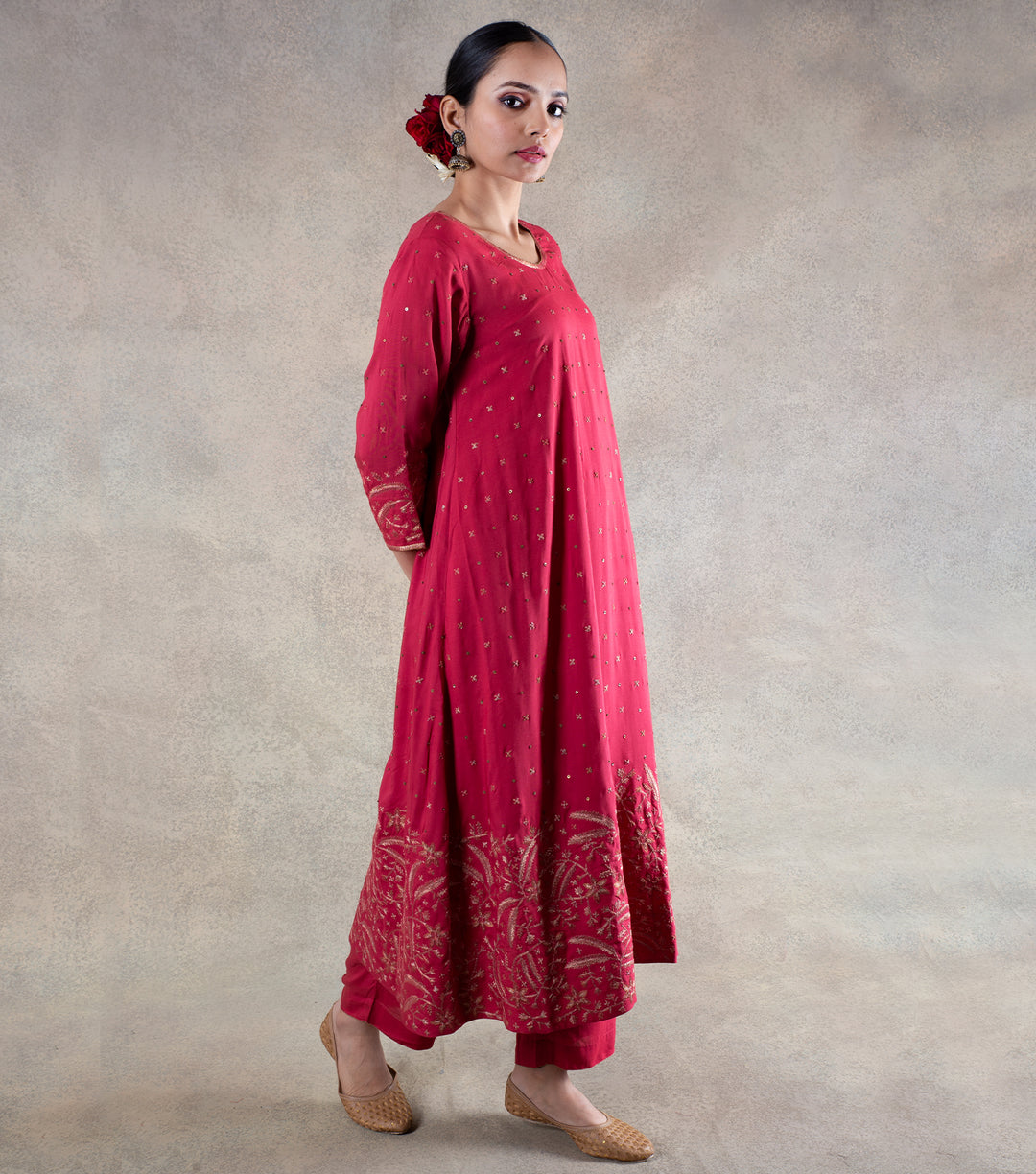 Carrot Red Hand Embroidered Suit Set