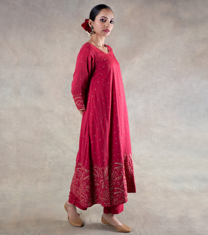 Carrot Red Hand Embroidered Suit Set