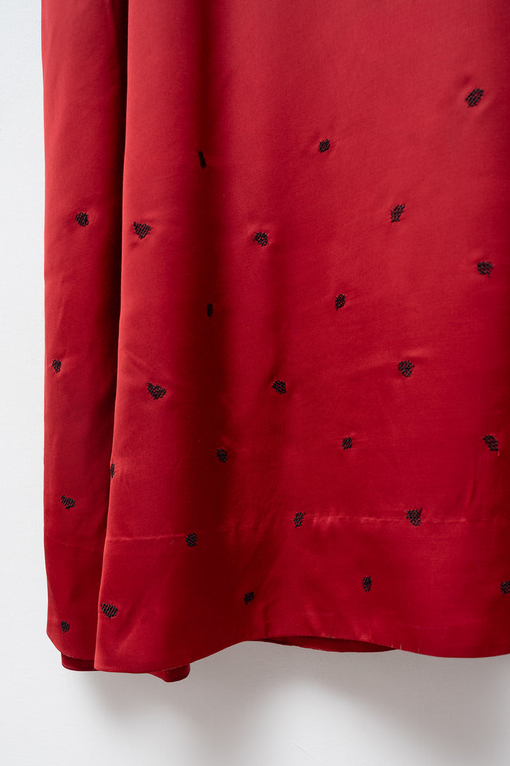 Maroon Embellished Satin Sleeveless Midi Dress