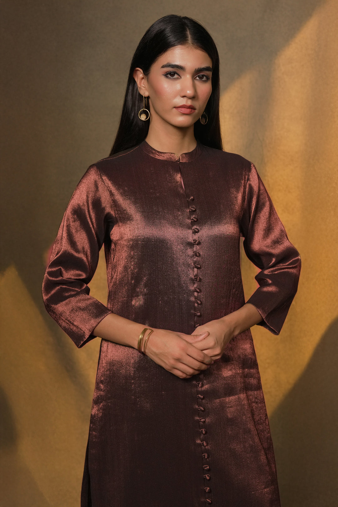 Plum Tissue Kurta with Pants and Velvet Dupatta