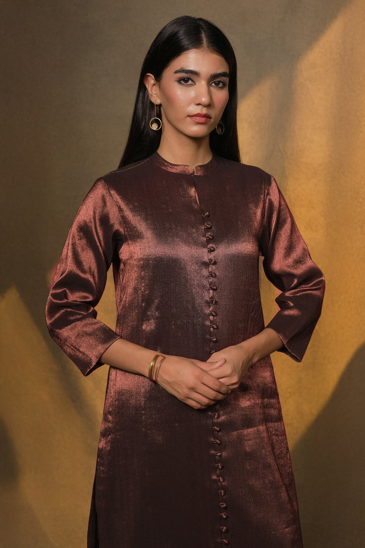 Plum Tissue Kurta with Pants and Velvet Dupatta