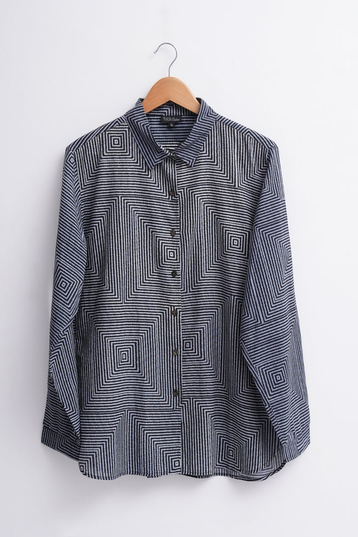 Blue Printed Cotton Shirt
