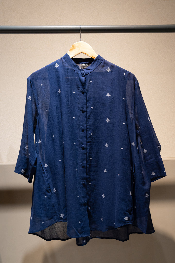 Jamdani Blue Woven Cotton Shirt