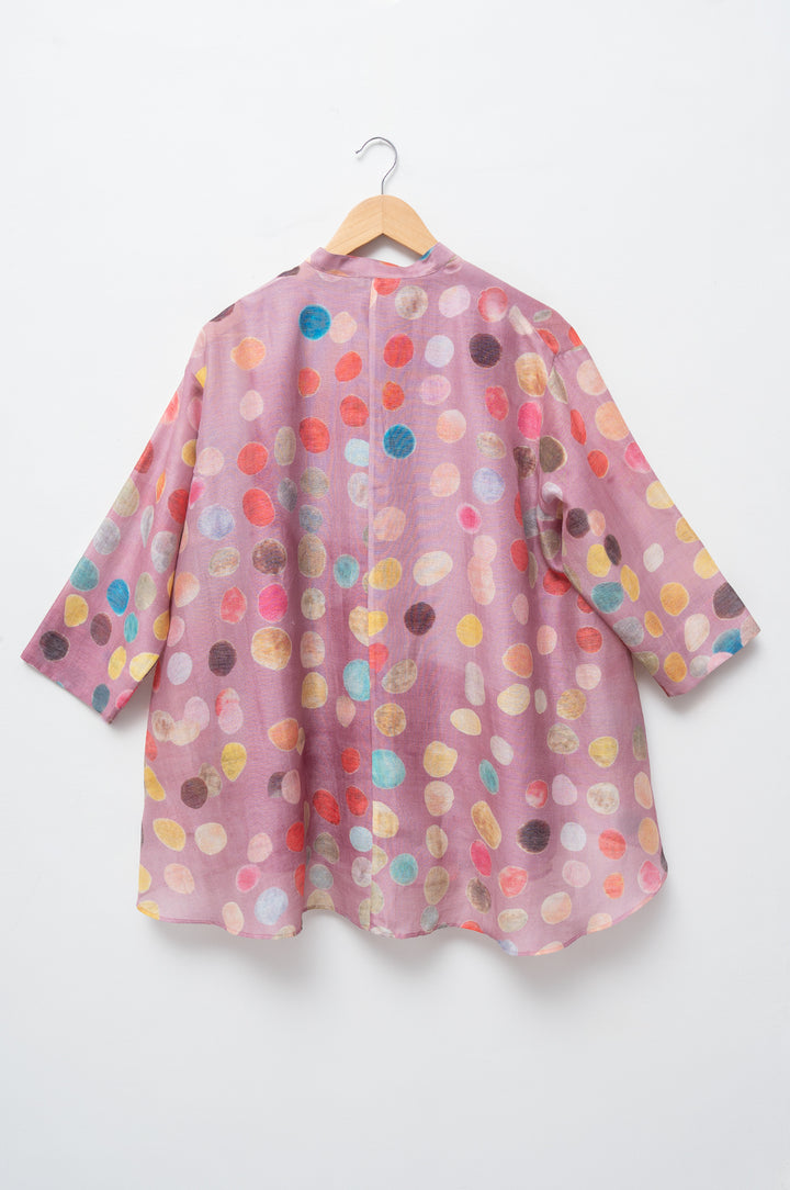 Mauve Printed Polka Chanderi Oversized Shirt