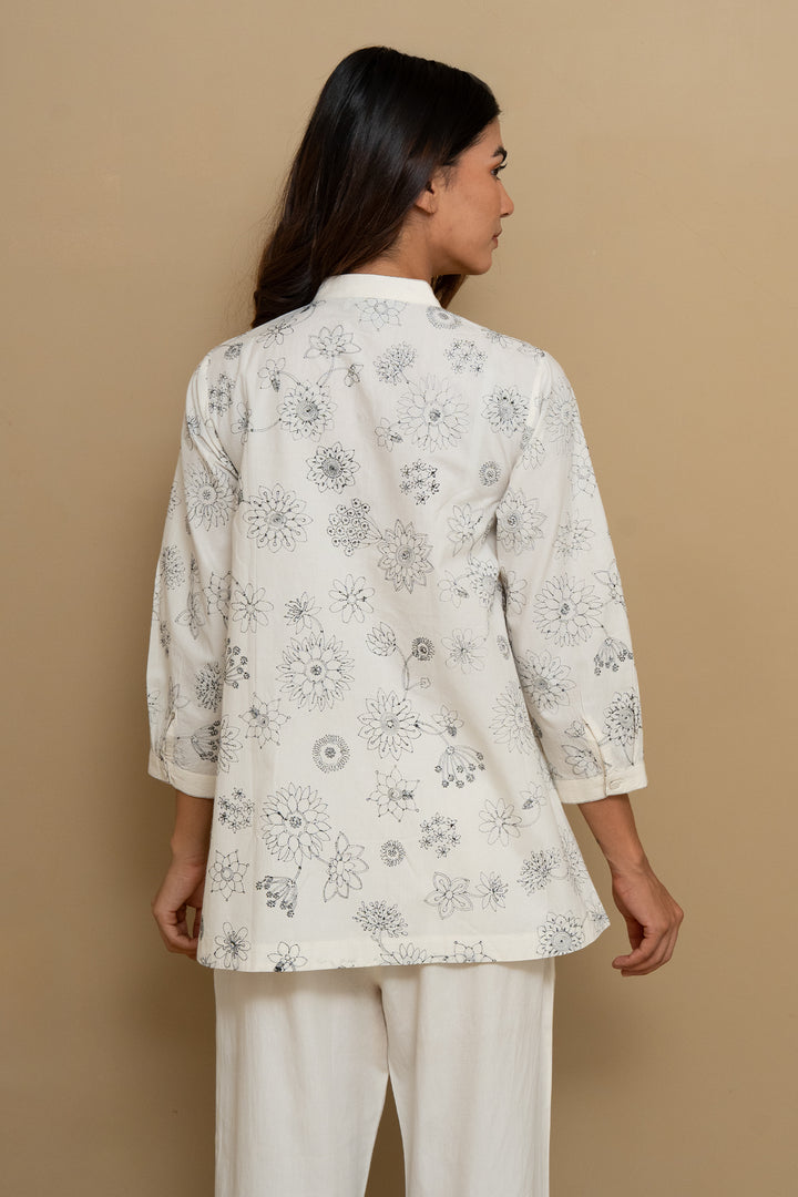 Natural Embroidered Cotton Shirt