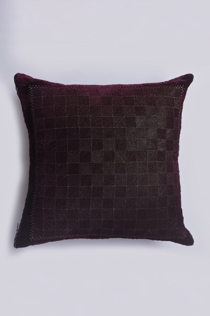 Checked Bling Wine Velvet Cushion Cover