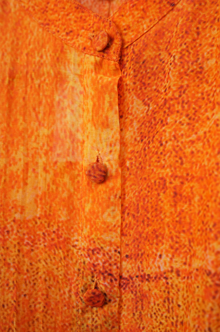 Orange Printed Chanderi Shirt