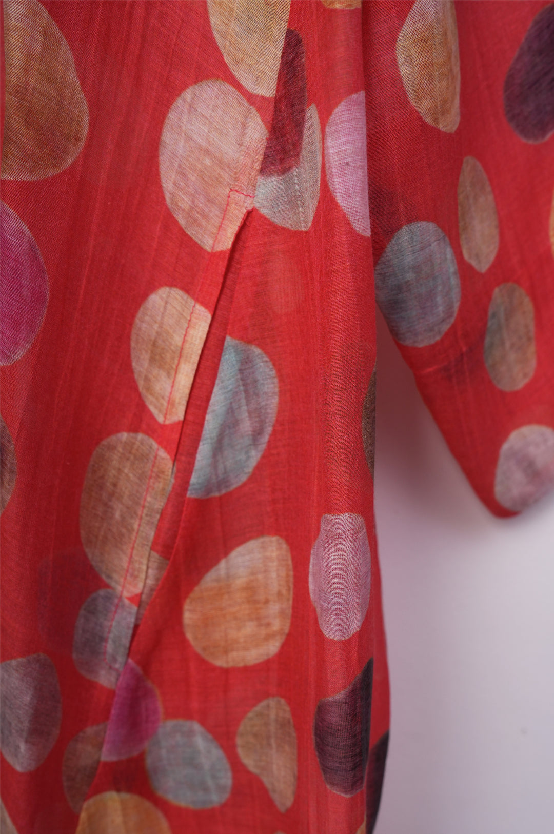 Red Polka Dot Printed Chanderi Shirt