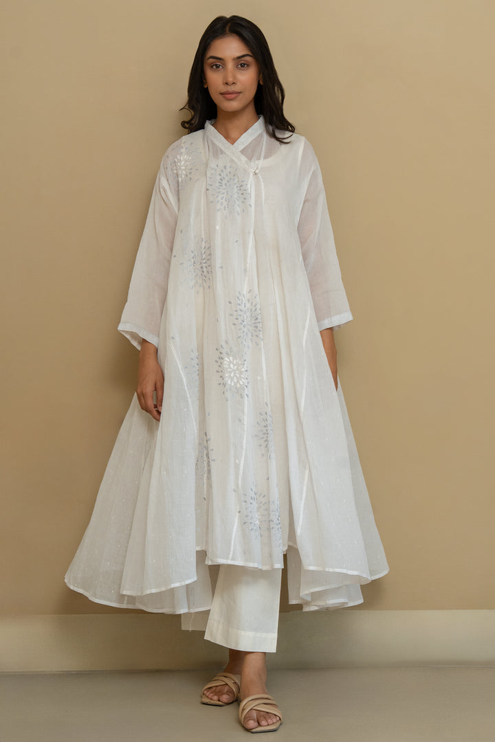 White Embroidered Cotton Choga