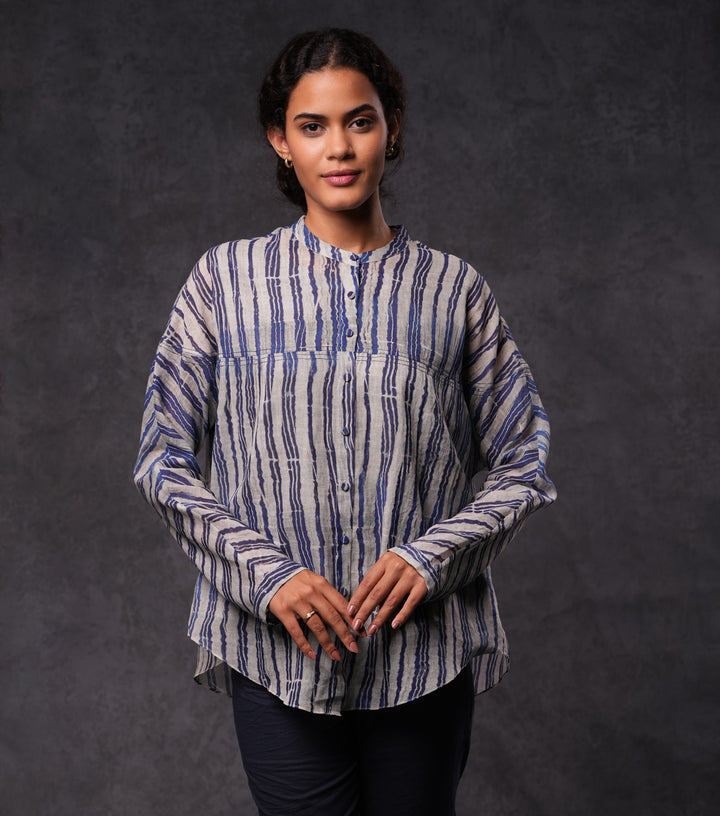 Blue Striped Cotton Printed Shirt