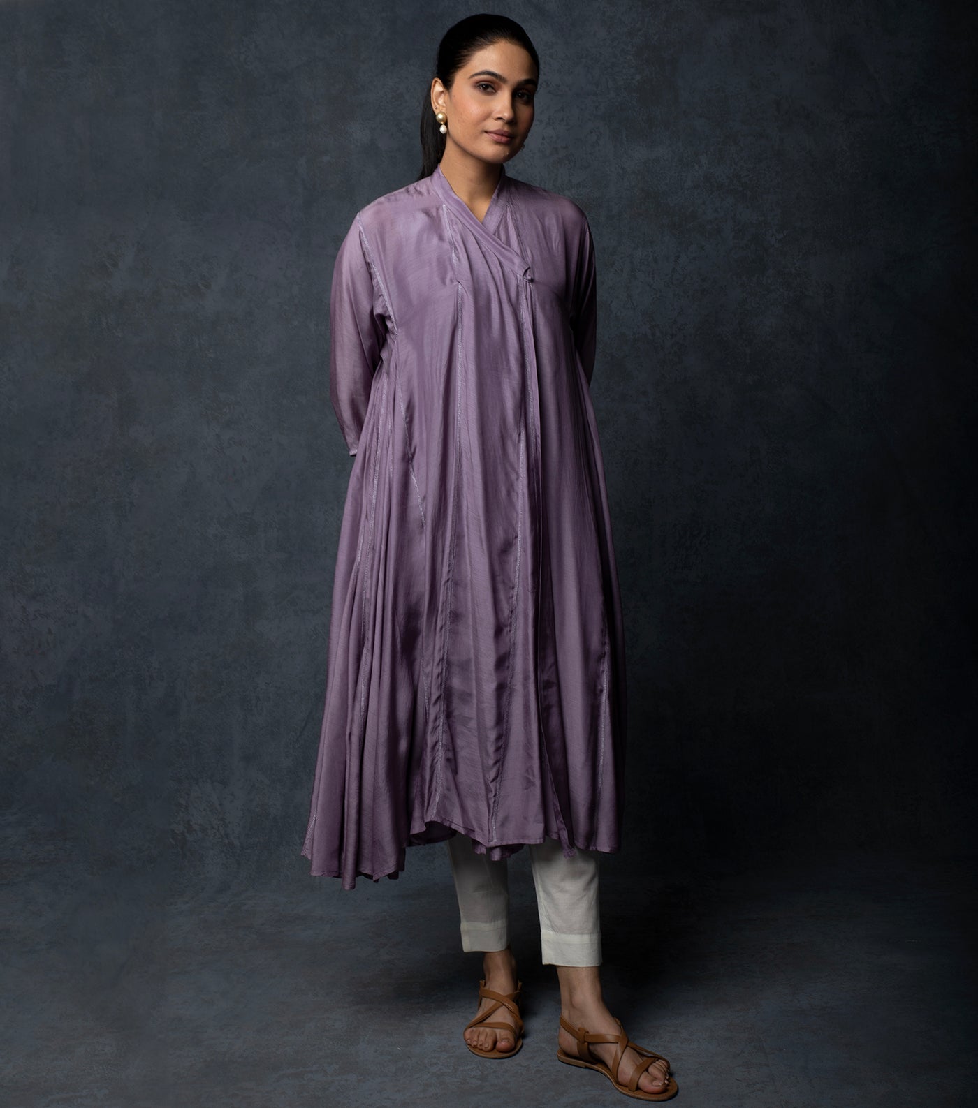 Mauve Muslin Embroidered Choga