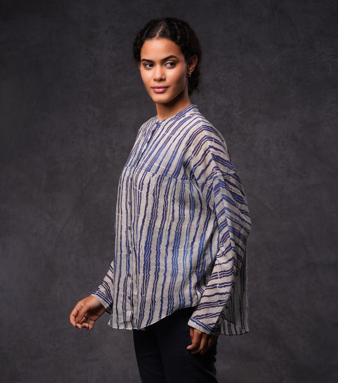 Blue Striped Cotton Printed Shirt