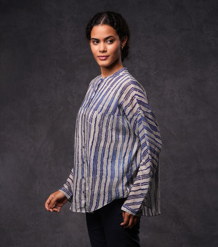 Blue Striped Cotton Printed Shirt