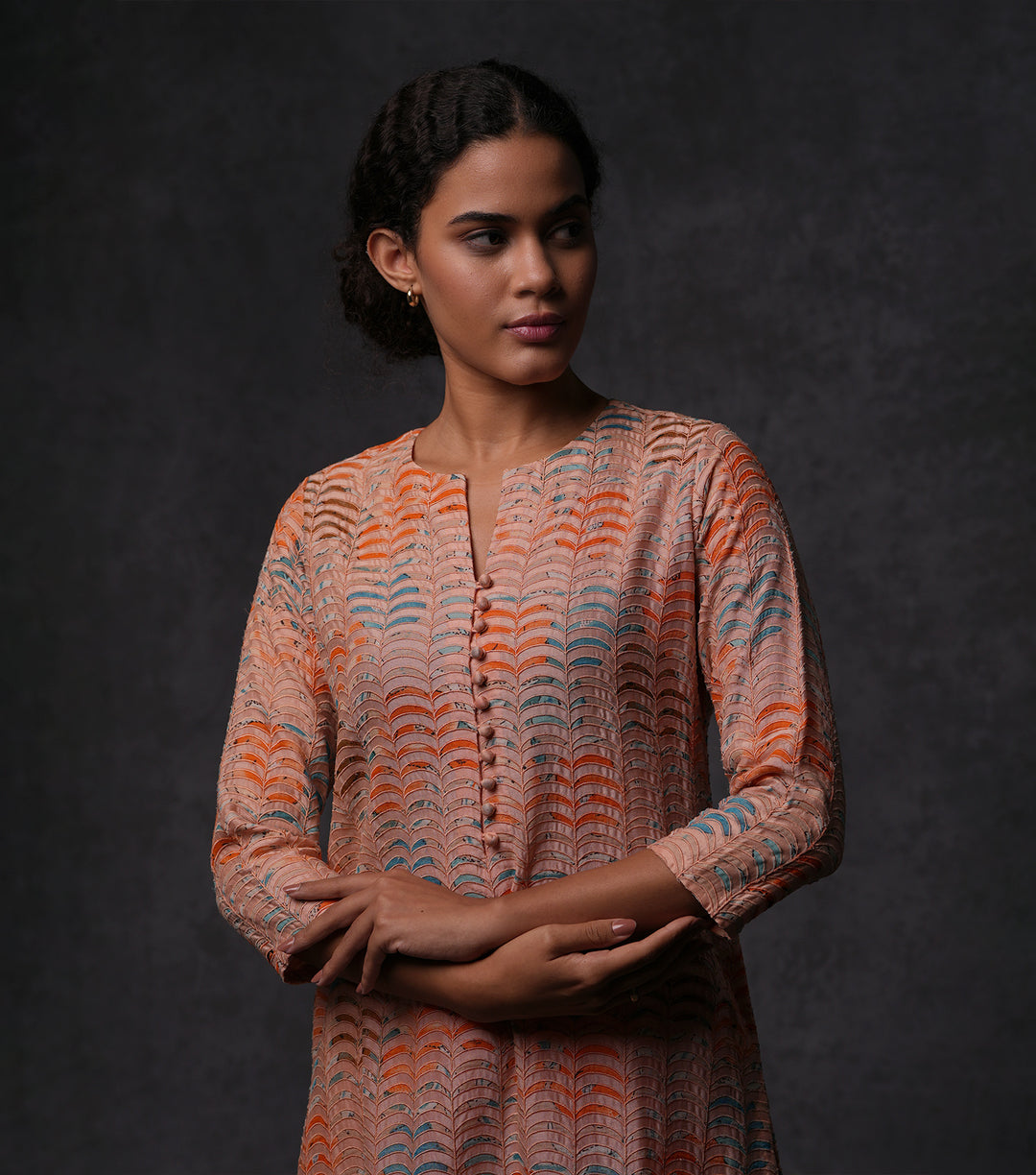 Peach Patch Work Embroidered Kurta