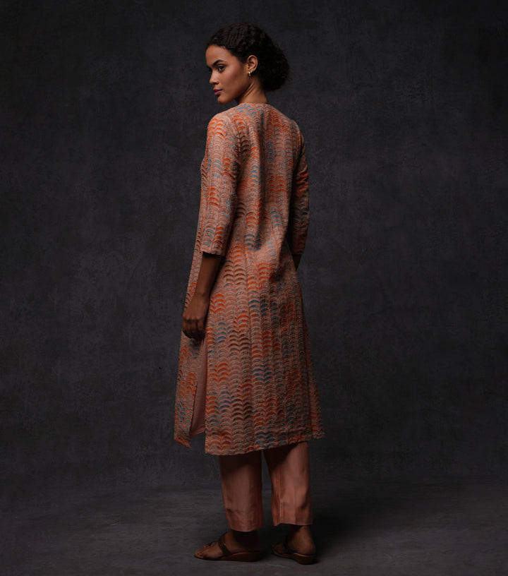 Peach Patch Work Embroidered Kurta
