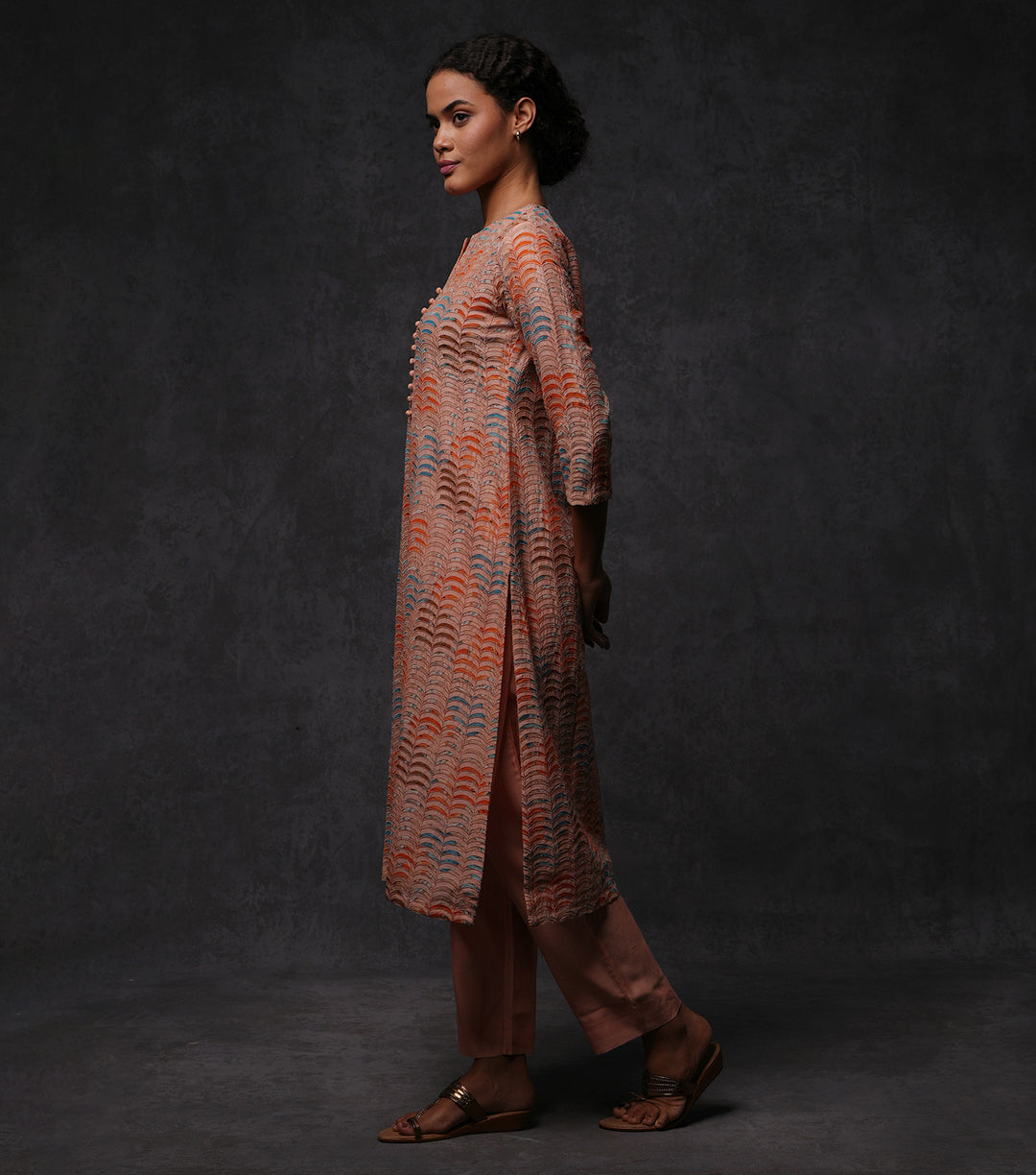 Peach Patch Work Embroidered Kurta