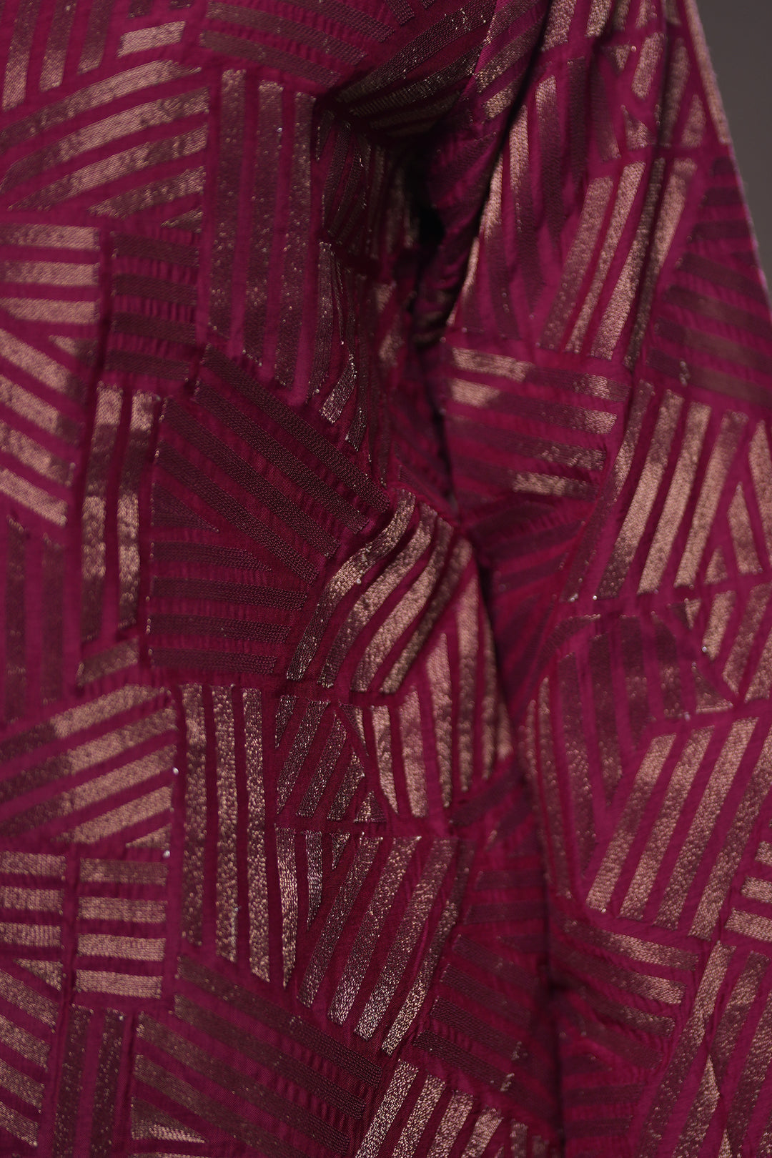 Wine Embroidered Cotton Silk Kurta with Pants and Dupatta
