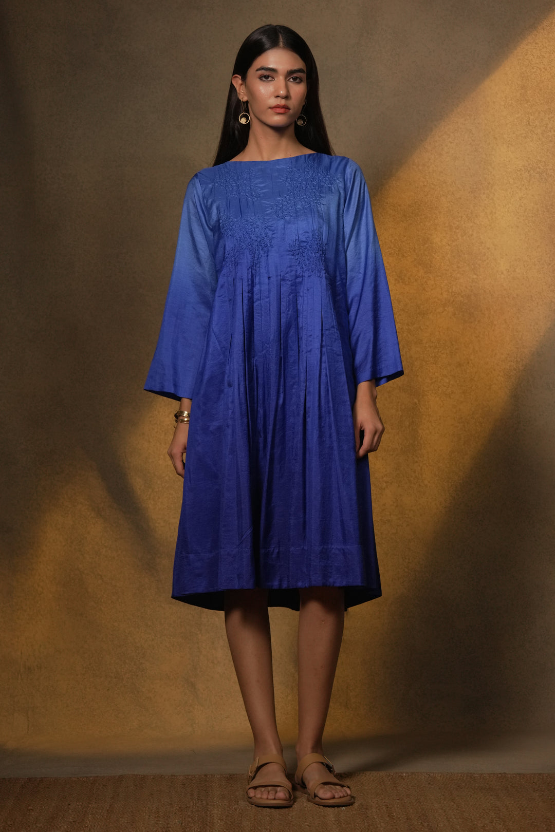 Blue Embroidered Silk Dress