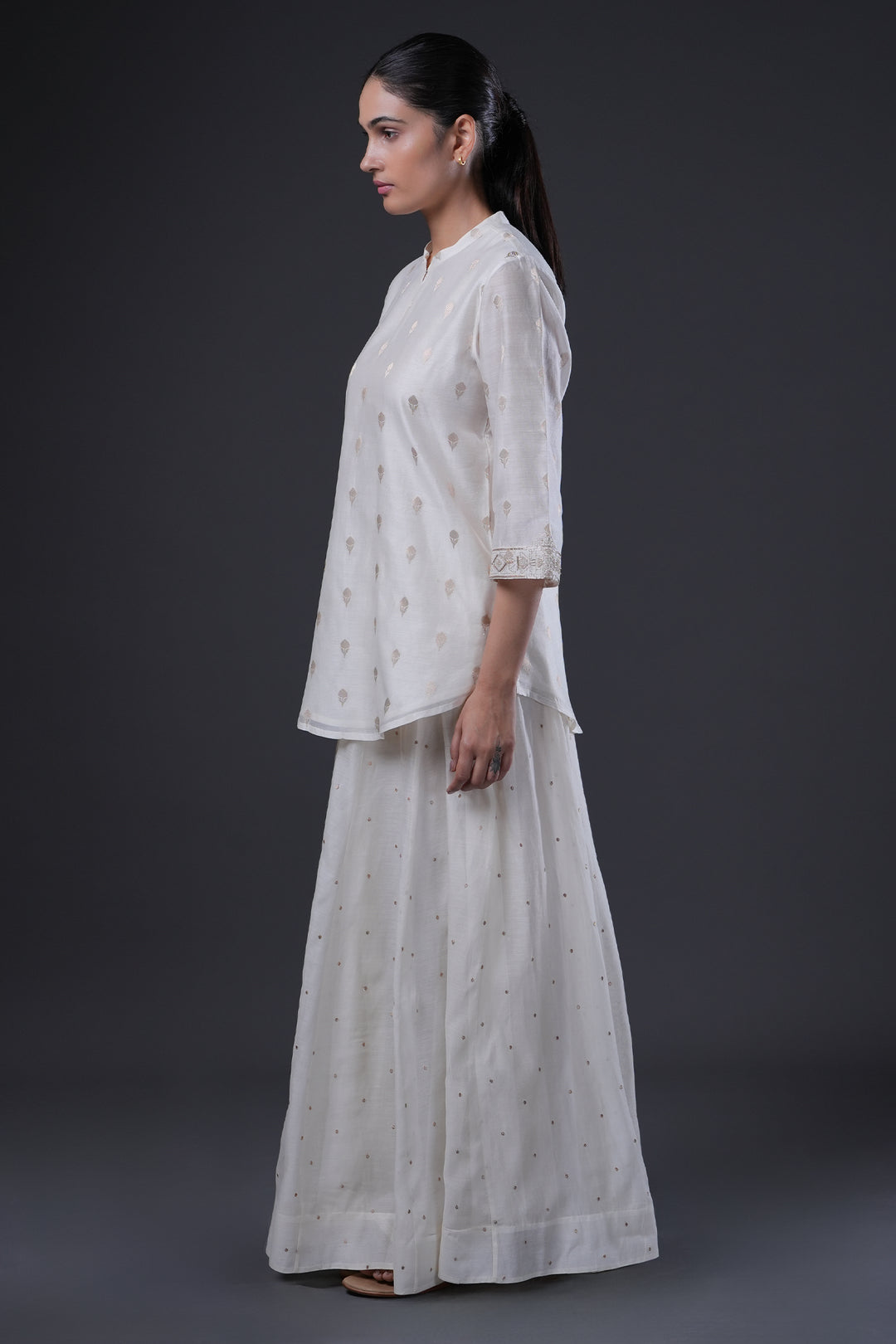 Natural Hand Embroidered Banarsi Chanderi Short Kurta