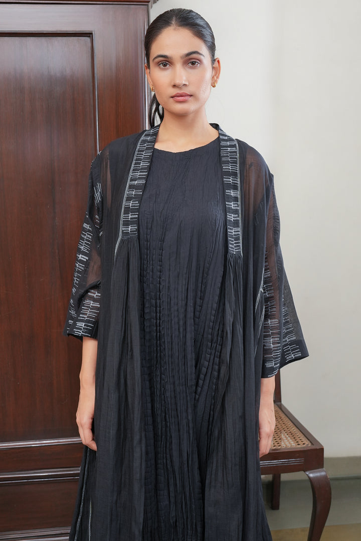 Black Embroidered Chanderi Cape with Cotton Slip