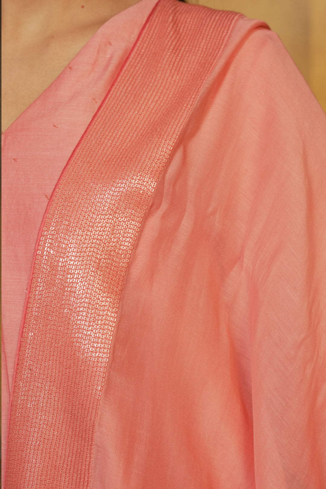 Peach Hand Embroidered Chanderi Kurta with Pants and Dupatta