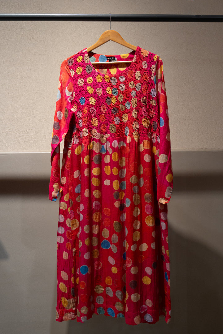 Pink Polka Chanderi Dress