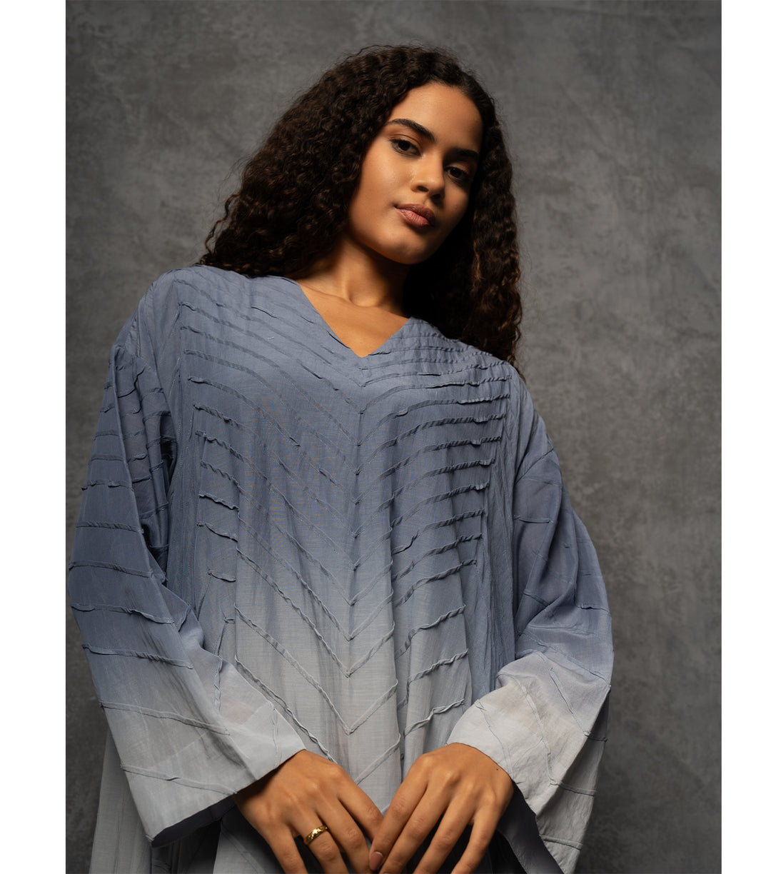 Blue Ombre Thread Embroidered Cotton Dress