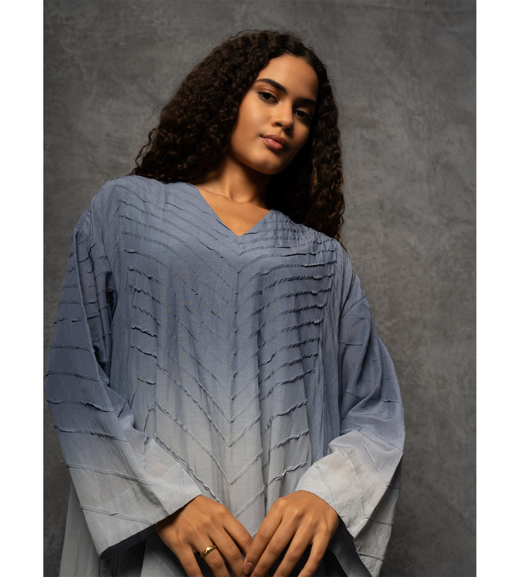 Blue Ombre Thread Embroidered Cotton Dress