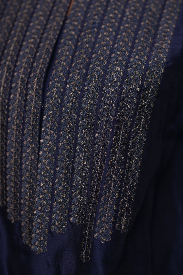 Navy Embroidered Chanderi Cape with Slip and Pants