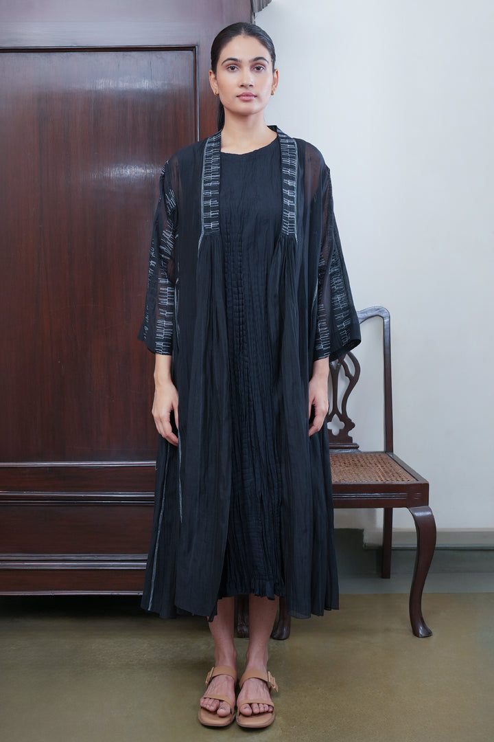 Black Embroidered Chanderi Cape with Cotton Slip