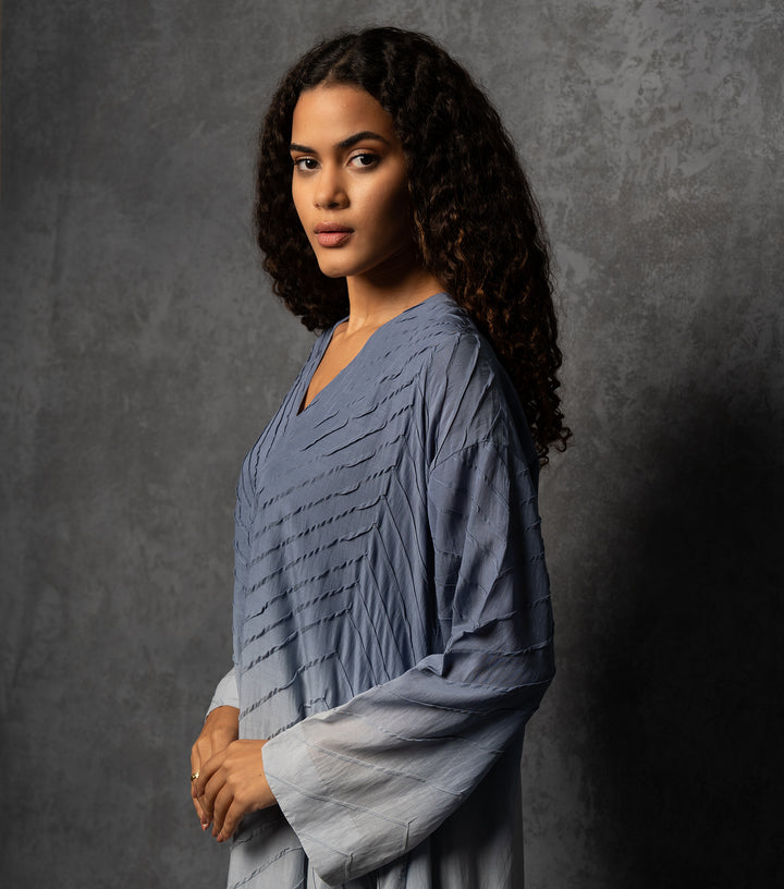 Blue Ombre Thread Embroidered Cotton Dress