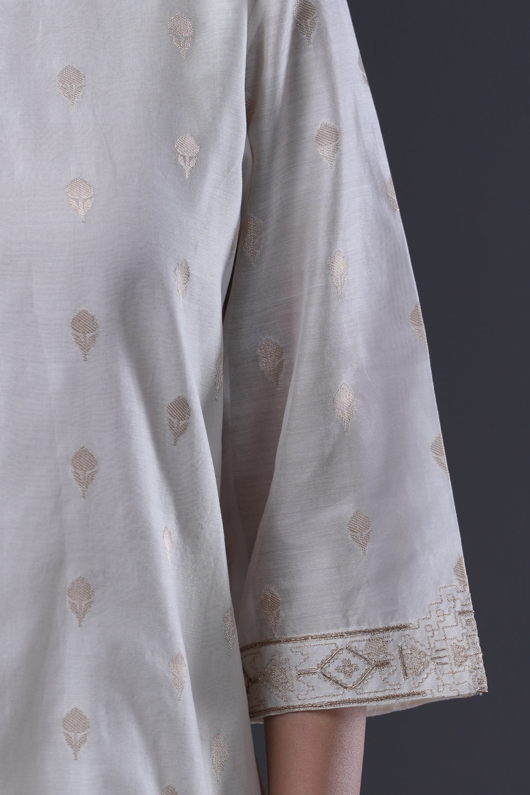 Natural Hand Embroidered Banarsi Chanderi Short Kurta